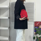 プラダ ポコノ テスート ナイロン レザー 巾着バッグ ミニ ハンドバッグ ポーチ レッド - NEWSED