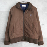 フレッドペリー ロゴ 刺繍 ニット切り替え キルティングジャケット 中綿ブルゾン ブラウン - NEWSED