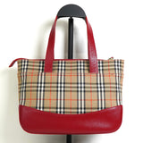 バーバリー ノバチェック ナイロンキャンバス / レザー ミニハンドバッグ ベージュ / レッド - NEWSED