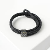 ボッテガ ヴェネタ イントレチャート レザー ブレスレット ブラック - NEWSED