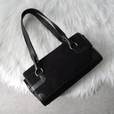 サルバトーレフェラガモ ガンチーニ ベロア調 キャンバス / レザー ハンドバッグ 肩掛け ブラック - NEWSED