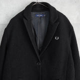 フレッドペリー ロゴ刺繍 起毛 ロングコート コクーンコート チェスターコート ブラック - NEWSED