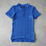 ラルフローレン ロゴ ケーブル編み 半袖 ポロニット ブルー - NEWSED