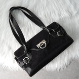 サルバトーレフェラガモ ガンチーニ ベロア調 キャンバス / レザー ハンドバッグ 肩掛け ブラック - NEWSED