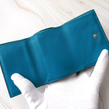 ボッテガ ヴェネタ イントレチャート タイニー レザー 三つ折りウォレット コンパクトウォレット ダークブラウン / ブルー 保存袋付き - NEWSED