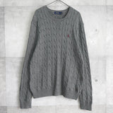 ポロラルフローレン ケーブル編み ニット ロゴ刺繍 グレー - NEWSED