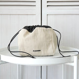 ジルサンダー ドローストリング キャンバス レザー 巾着型 ショルダーバッグ ポシェット アイボリー / ブラック - NEWSED