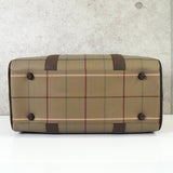 バーバリー ロゴ チェック柄 キャンバス / レザー ボストンバッグ カーキ / ブラウン - NEWSED