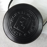 フェンディ ペカン PVC / レザー 1925スタンプ ラウンド ショルダーバッグ ポシェット ブラック / カーキ - NEWSED