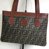 フェンディ ズッカ PVC レザー セミ ショルダーバッグ トートバッグ ブラウン - NEWSED