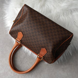 セリーヌ ヴィンテージ マカダム PVC /レザー ミニボストンバッグ ハンドバッグ ブラウン - NEWSED