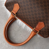 セリーヌ ヴィンテージ マカダム PVC /レザー ミニボストンバッグ ハンドバッグ ブラウン - NEWSED