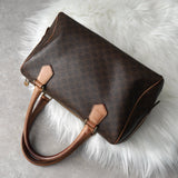 セリーヌ ヴィンテージ マカダム PVC /レザー ミニボストンバッグ ハンドバッグ ブラウン - NEWSED