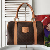 セリーヌ ヴィンテージ マカダム PVC /レザー 2way ミニボストンバッグ ハンドバッグ ショルダーバッグ ブラウン - NEWSED