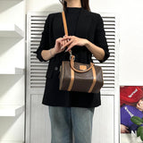 セリーヌ ヴィンテージ マカダム PVC /レザー 2way ミニボストンバッグ ハンドバッグ ショルダーバッグ ブラウン - NEWSED