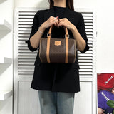 セリーヌ ヴィンテージ マカダム PVC /レザー 2way ミニボストンバッグ ハンドバッグ ショルダーバッグ ブラウン - NEWSED