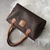 セリーヌ ヴィンテージ マカダム PVC /レザー ミニボストンバッグ ハンドバッグ ブラウン - NEWSED