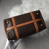 セリーヌ ヴィンテージ マカダム PVC /レザー ミニボストンバッグ ハンドバッグ ブラウン - NEWSED