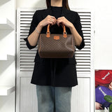 セリーヌ ヴィンテージ マカダム PVC /レザー ミニボストンバッグ ハンドバッグ ブラウン - NEWSED