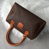 セリーヌ ヴィンテージ マカダム PVC /レザー ミニボストンバッグ ハンドバッグ ブラウン - NEWSED