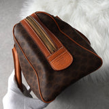 セリーヌ ヴィンテージ マカダム PVC /レザー ミニボストンバッグ ハンドバッグ ブラウン - NEWSED