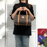 セリーヌ ヴィンテージ マカダム PVC /レザー ミニボストンバッグ ハンドバッグ ブラウン - NEWSED