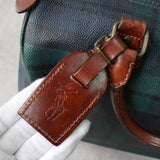 ポロ ラルフローレン チェック柄 PVC / レザー ミニボストンバッグ ハンドバッグ グリーン ブラウン - NEWSED