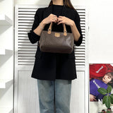 セリーヌ ヴィンテージ マカダム PVC /レザー ミニボストンバッグ ハンドバッグ ブラウン - NEWSED