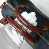 ポロ ラルフローレン チェック柄 PVC / レザー ミニボストンバッグ ハンドバッグ グリーン ブラウン - NEWSED