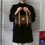 セリーヌ マカダム PVC / レザー ミニボストンバッグ ハンドバッグ ブラウン - NEWSED