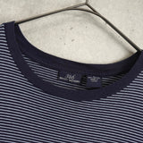 ブルックスブラザーズ ゴールド ロゴ刺繍 ボーダー柄 ポケット Tシャツ ネイビー / ホワイト - NEWSED