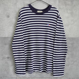 メゾンキツネ トリコロールフォックス ボーダー柄 ロンT ネイビー / ホワイト - NEWSED