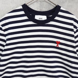アミパリ アミ パリス ハートロゴ ボーダー柄 Tシャツ ネイビー - NEWSED
