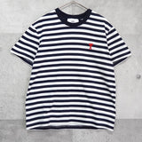 アミパリ アミ パリス ハートロゴ ボーダー柄 Tシャツ ネイビー - NEWSED