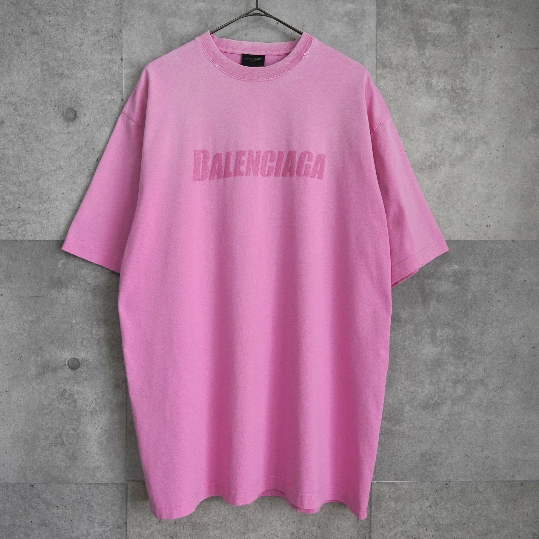 バレンシアガ ロゴ ダメージ加工 オーバーサイズ Tシャツ ピンク