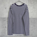 メゾンキツネ トリコロールフォックス ボーダー柄 ロンT ネイビー / ホワイト - NEWSED