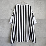 コムデギャルソン オムプリュス 千鳥格子柄 ストライプ柄 変形 オーバーサイズ Tシャツ カットソー ホワイト / ブラック - NEWSED