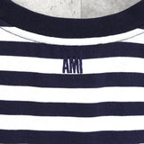 アミパリ アミ パリス ハートロゴ ボーダー柄 Tシャツ ネイビー - NEWSED