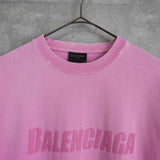 バレンシアガ ロゴ ダメージ加工 オーバーサイズ Tシャツ ピンク - NEWSED