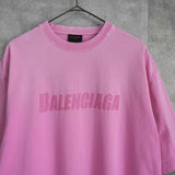 バレンシアガ ロゴ ダメージ加工 オーバーサイズ Tシャツ ピンク - NEWSED