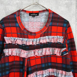 トリコ コム デ ギャルソン フリル タータンチェック 長袖トップス ロンT レッド - NEWSED