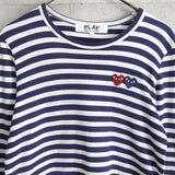プレイ コムデギャルソン ロンT ストライプ柄 ロゴパッチネイビー AD2016 - NEWSED