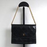 シャネル ココマーク プッシュロック マトラッセ ラムスキン チェーン ショルダーバッグ ブラック