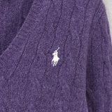 ポロ ラルフローレン ロゴ 刺繍 Vネック ニット パープル レディース - NEWSED