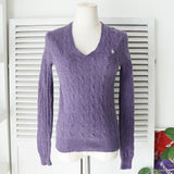 ポロ ラルフローレン ロゴ 刺繍 Vネック ニット パープル レディース - NEWSED