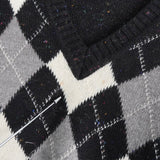 ヴァレンティノ ヴィンテージ Vネック ニット アーガイル柄 ロゴ 刺繍 ブラック - NEWSED