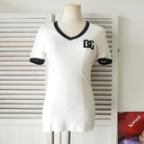 ドルチェ&ガッバーナ ナンバー 刺繍 Vネック 半袖ニット ホワイト レディース - NEWSED