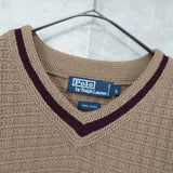 ポロ ラルフローレン ロゴ 刺繍 Vネック ニット ブラウン - NEWSED