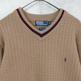 ポロ ラルフローレン ロゴ 刺繍 Vネック ニット ブラウン - NEWSED