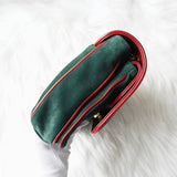 グッチ スエード / レザー バイカラー Wフラップ マリーナチェーン ショルダーバッグ グリーン / レッド - NEWSED